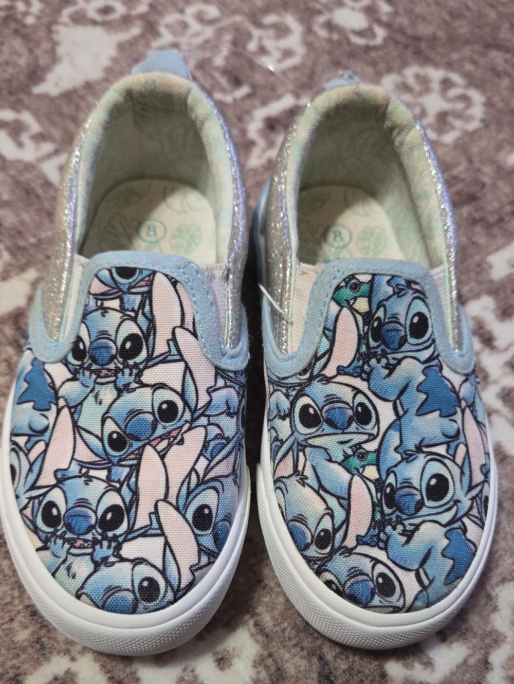 Disney Lilo & Stitch Blue & Silver Glitter Slip-On Sneakers Child US Sz 8 ~ NWOT